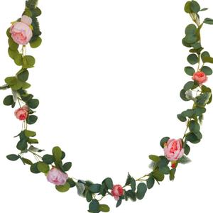2Pcs Pink Artificial Peony Flower Garland - 12.79Ft Silk Fake Peonies Vine with Green Leaves,Greenery Decorative Hanging Faux Flowers for Living Room Home Wedding Party Wall Arch Decor