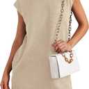 PRETTYGARDEN Women's Summer Short T Shirt Dress Cap Sleeve Crew Neck Casual Loose Basic Mini Dresses (Beige, XL)