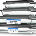 SereneLife 4-Piece Glass Baking Dish with Lids Set - Heavy Duty Rectangular Glass Baking Pan with BPA-Free Lids, Oven-Safe Bakeware for Lasagna, Meats, Desserts, & More - Dishwasher Safe, Black (Gray)