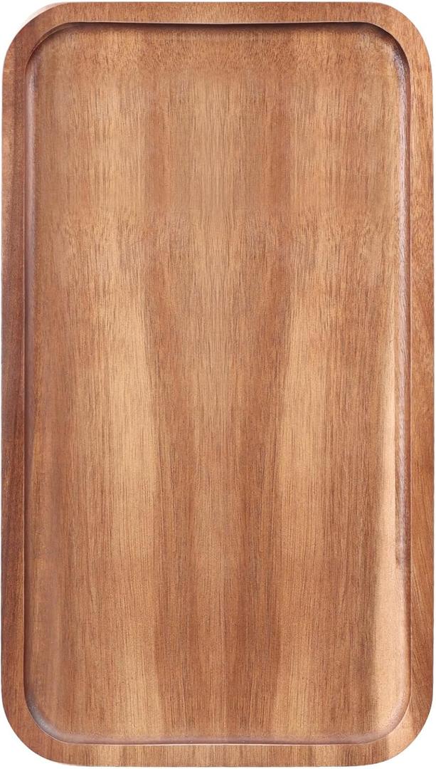 Medium Acacia Wood Serving Trays Long Charcuterie Boards Wood Snack Platter Rectangular Cookie Appetizer Plates Serving Cheese Board Rectangle Kitchen Dinner Platters for Food Dish Cake Dessert Tray (14" x 8" x 0.8")