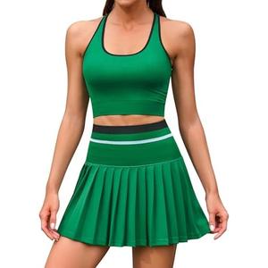 ATTRACO 2 Piece Tennis Dresses for Women High Waisted Pleated Skirt Sets Seamless Colorblock Golf Outfits S