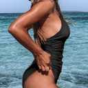 CUPSHE Women's One Piece Swimsuit Tummy Control V Neck Bathing Suits (Black, L)