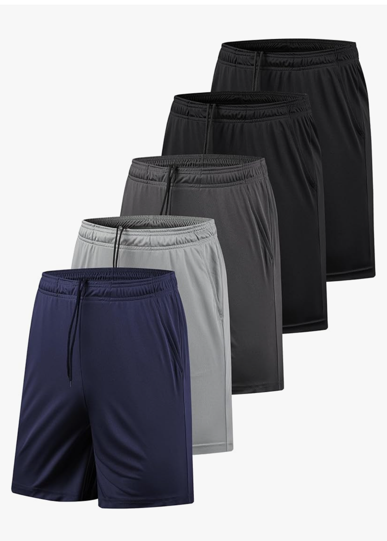 5 Pack Men's Athletic Gym Shorts with Pockets Quick Dry Activewear Workout Running Shorts for Men, Large