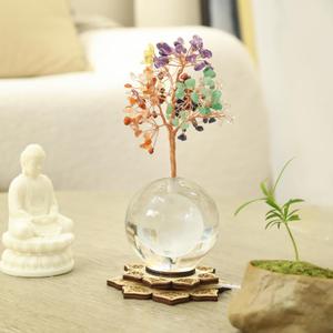 Seven Chakra Tree of Life Decor for Spiritual Gifts, Reiki Healing Crystals Luck Money Tree with Crystal Ball and LED Lighted Zen Base, Feng Shui Decor for Home Office Shelf Desk (Universe)