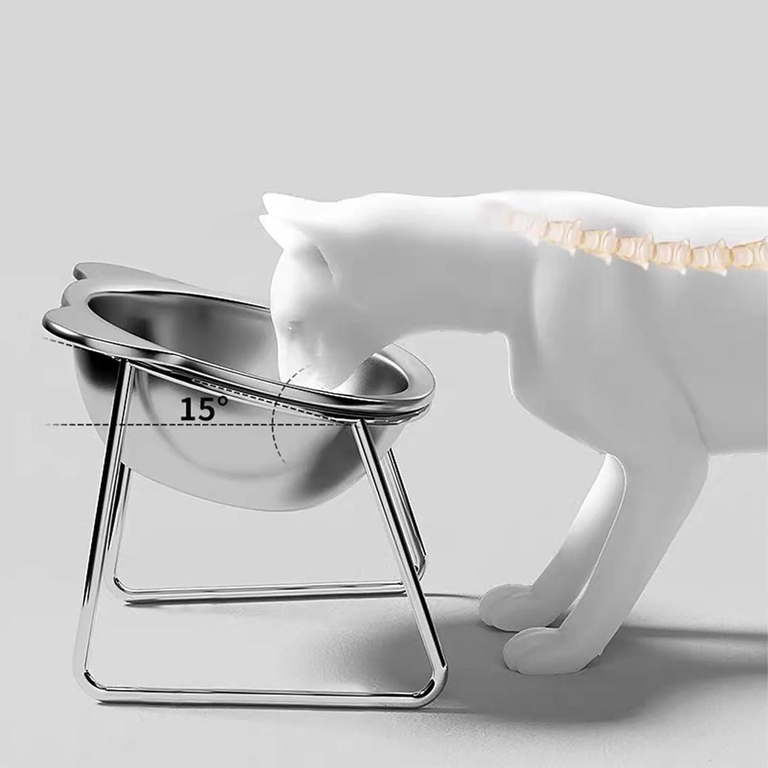Elevated Cat Bowls - for Small Cats/Dogs, 5.9" Indoor Stainless Steel Raised Cat Bowl for Food and Water,15 Tilted Anti-Vomiting Dog Dishes, Whisker Friendly, Spine Friendly (Dishwasher Safe) (1Pack)