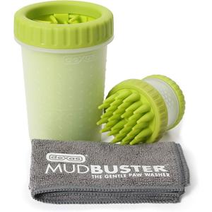 Dexas MudBuster Portable Pet Cleaning Kit with Dog Paw Washer, Pet Bathing Brush, Microfiber Towel, Medium, Green (Medium MudBuster Set, Green)