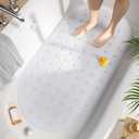 HITSLAM Non Slip Bathtub Mat, 27x15 Inch Bath Mat for Tub with Suction Cups and Drainage Holes, Machine Washable Oval Shower Mat for Kids, Seniors and Daily Use, Phthalate Free PVC, White