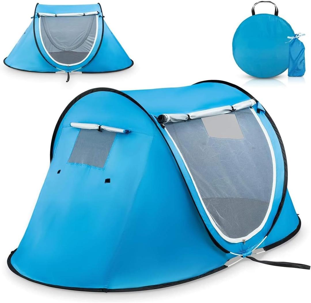 Abco Tech Pop Up Tent - Portable Tent for Camping 2 Person Pop Up with Double Doors - Water-Resistant and UV Protection - Foldable Cabana with Zipper and Carrying Bag - Sky Blue, 88.6"x47.2"x37.4"