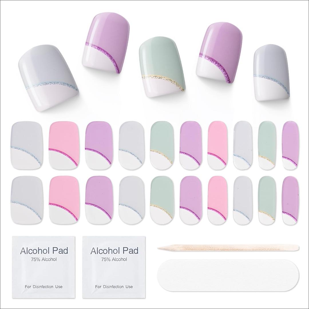 MOOYIYAN Semi Cured Gel Nail Strips|Works with Any UV/LED Lamps|20 Pcs Gel Nail Stickers|Long-Lasting Two Weeks and Easy to Apply & Remove|Arc Transparent, Pack of 10