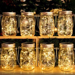 HXWEIYE 8 Pack Solar Mason Jar Lights Lanterns,Jars & Hangers Included30LED Waterproof Hanging Outdoor Fairy Lights for Patio Garden Porch Yard Backyard Balcony Wedding(Warm White)