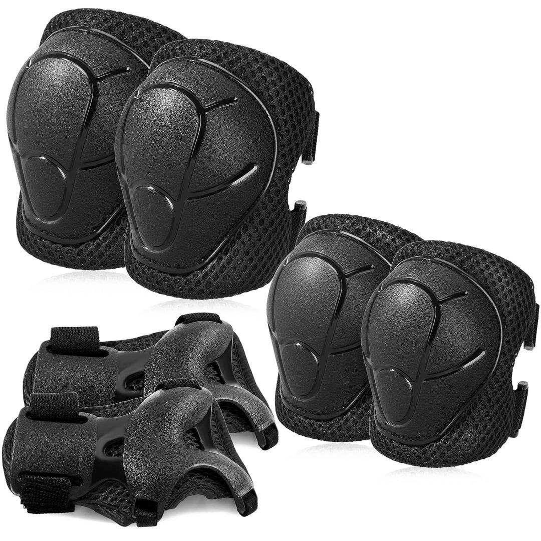 BOSONER Basic Kids Protective Gear: Kids Knee Pads and Elbow Pads with Wrist Guards Set for 3-15 Years - Design for Roller Skates, Cycling, BMX Bike, Skateboard, Inline Skating, Scooter Riding Sports (All Black)