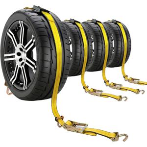 Car Hauler Straps Heavy Duty 10,000 lbs Break Strength-3-Point Tire Tie Down Straps for Trailers,Over The Wheel Tie Downs with Rubber Cleats for SUV,Truck,ATV,UTV
