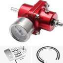 Adjustable Fuel Pressure Regulator With Gauge Hose 0-140 PSI Universal 6AN FPR Kit Aluminum Red