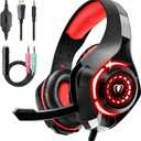 Tatybo Gaming Headset for Ps4 Ps5 Xbox One Switch PC with Noise Canceling Mic, Deep Bass Stereo Sound (Black Red)