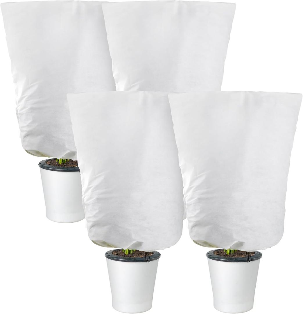 Alpurple 4 Packs Winter Drawstring Plant Covers-23.6 x 31.5 Inch Warm Plant Protection Cover Bags, Frost Cloth Blanket Protecting Fruit Tree Potted Plants from Freezing Animals Eating