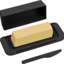 Bamboo Butter Dish with Lid and Knife, Small Butter Keeper for One Stick of Butter, Butter Holder Container for Refrigerator, Countertop, Dishwasher Safe Butter Crock for Kitchen & Fridge, Black
