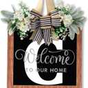 14'' Large Last Name Welcome Door Wreath for Front Door 26 Letter All Year Round Wooden Hanging Decoration for Farmhouse Home Outdoor and Indoor Decor