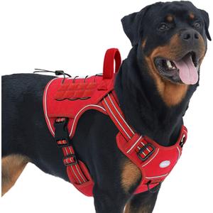 Auroth Tactical Dog Harness for Large Dogs No Pull Adjustable Pet Harness Reflective K9 Working Training Easy Control Pet Vest Military Service Dog Harnesses Army Red S