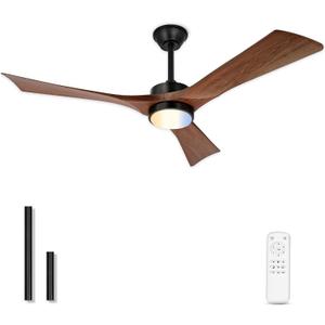 52" Ceiling Fan with Light & Remote, Walnut, ZCCF08WD-52 | Wood-grain ABS blades, remote, 6 speeds, 3CCT dimmable LED and quiet reversible DC motor for living rooms and covered patios