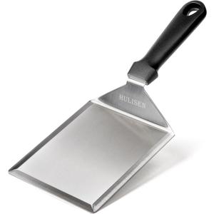 HULISEN Stainless Steel Large Grill Spatula - 6 x 5 Inch Heavy-Duty Metal Spatula with Cutting Edges, Kitchen Griddle Accessories, Smashed Burger Turner Scraper for BBQ Grill and Flat Top Griddle