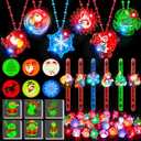 FLYSNK 84 PCS Christmas Party Favors Glow in The Dark Toys Bulk Christmas Party Supplies Xmas LED Light Up Necklace Bracelets Ring Holiday Gifts for Boys Girls Classroom Prizes Stocking Stuffers