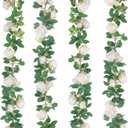 TELDRASSIL 4Pcs(26 FT) Artificial Rose Vine Fake Flower Garland Fake Silk Rose Hanging Vine for Wedding Party Background Arch Garden Background Decoration (White)