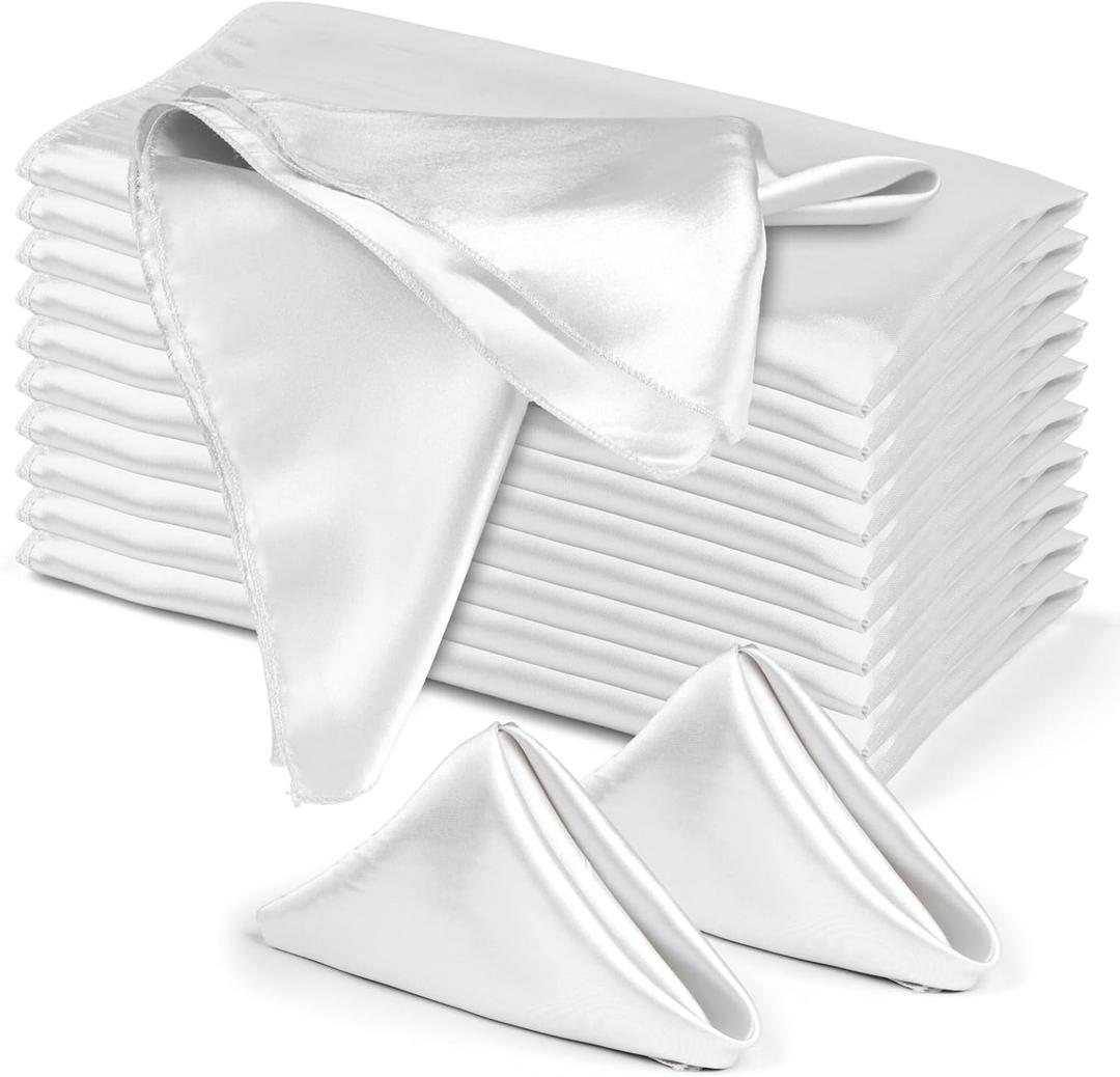 2 x 10 Pack Satin Cloth Napkins, White, 17"x17" Square Shiny & Luxurious Silk-Like Finish, Thin & Lightweight for Elegant Dining, Wrinkle-Free, Washable & Reusable for Wedding, Party, Restaurant