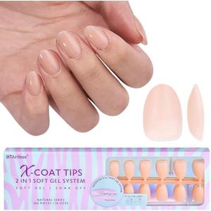 BTArtbox 60pcs Almond Plastic False Nails, Extra Short with Primer Cover, Jelly XCOATTIPS, 16 Sizes, Full Well Tips, Pressure Comfortable Wear, Last 28+ Days, Ideal Gift