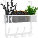 Over The Door Hooks Organizer,Over Door Hanger Towel Rack Mesh Basket with 12 Hooks,Back of Door Storage Organizer for Bedroom,Bathroom,Kitchen,Office(White)