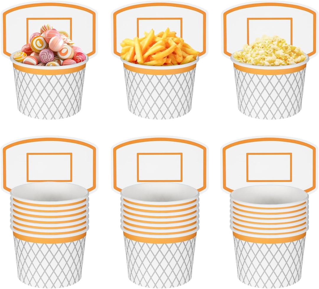24 Pieces Basketball Hoop Snack Cups, Basketball Party Decorations, Disposable Snack Cups and Bowls for Ball-Themed Parties to Hold Snacks and Treats