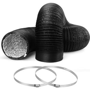 16 FT Universal Dryer Vent Hose 4 inch with 2 Stainless Steel Clamp, Flexible Aluminum Dryer Duct Hose for Tight Space (Black by TOMOON)