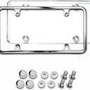 Premium Clear License Plate Covers & Chrome Frames with Screw Caps, Street Legal Universal Fit, Heavy Duty Rattle-Free & Rust-Free Zinc Chrome Frames & Clear License Plate Covers for Women & Men