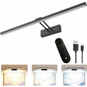 24" Wireless Picture Light, Dimmable Rechargeable Wall Light for Artwork | 5400mAh Cordless Black Wall Sconce, Magnetic, Easy to Install, Timers, Dimmable 3 Color, Remote, Art Light For Painting Gallery