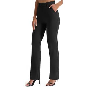 AFITNE Women's Dress Yoga Pants Straight Leg Stretchy Business Casual Office Work Slacks with Pockets Wrinkle-Resistant Trousers 27 Inches Black L