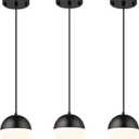 LMS Mid Century Pendant Lights, Matte Black Kitchen Island Light Fixtures with White Globe Glass Shade, Adjustable Hanging Cord, 3 Pack for Home Office Dining Room Bathroom, LMS-186PL-BKWS3PK