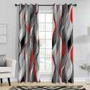 weesire Red and Grey Curtains Modern Striped Decorative 50% Light Blocking Darkening Grommet Red Curtain for Living Room Villa, Bedroom Gray and Red 2 Panels Set, 52x84 Inches