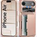 BXYJY for iPhone Air Phone Case Wallet, Card Holder (4-5 Cards), Slide Camera Cover, Military Grade Protection, Rugged Hard Women Girly Men Shockproof Protective Case for iPhone Air 6.5", Rose Gold