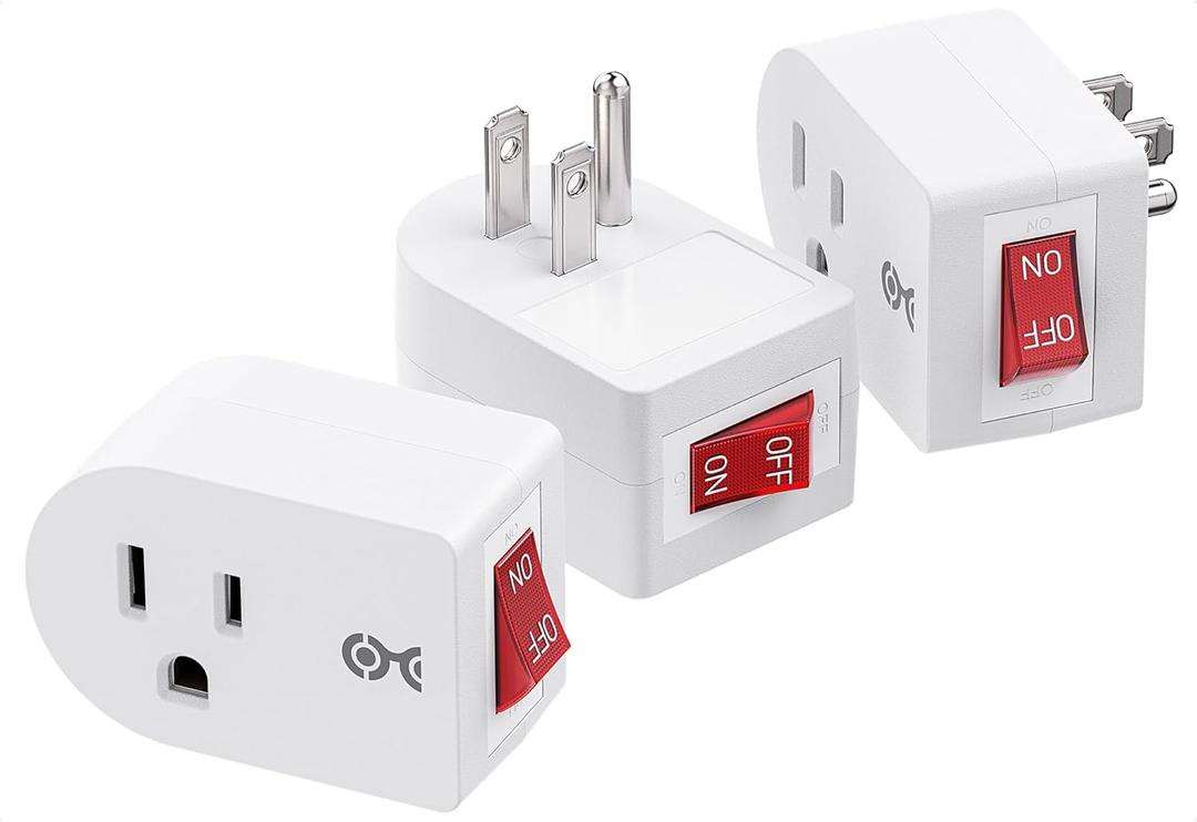 Cable Matters [ETL Listed] 3-Pack Grounded Outlet Switch with On Off, Plug Switch On Off, Single Outlet Adapter, White