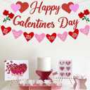 2 x Pre-Strung Happy Galentines Day with Pink Red Heart Garland for Ladies Girls Women Valentine's Day Party Celebration Home Indoor Decorations Photo Backdrop Decor Favor (Glittery Red Pink Purple Green)