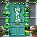 Riceshoot 6 Pcs Extra Large St. Patrick's Day Tree Topper Bows 26 x 12 Inches Green Four Leaf Clover Bows for Wreaths Irish Shamrock Bows for Front Door Tree Decorations