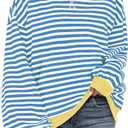 UEU Womens Striped Sweatshirt Crewneck Oversized Pullover Long Sleeve Top | Soft Cotton Blend Fabric, Front Kangaroo Pocket, Ribbed Cuffs Hem, Casual Loose Workout Clothes (M)