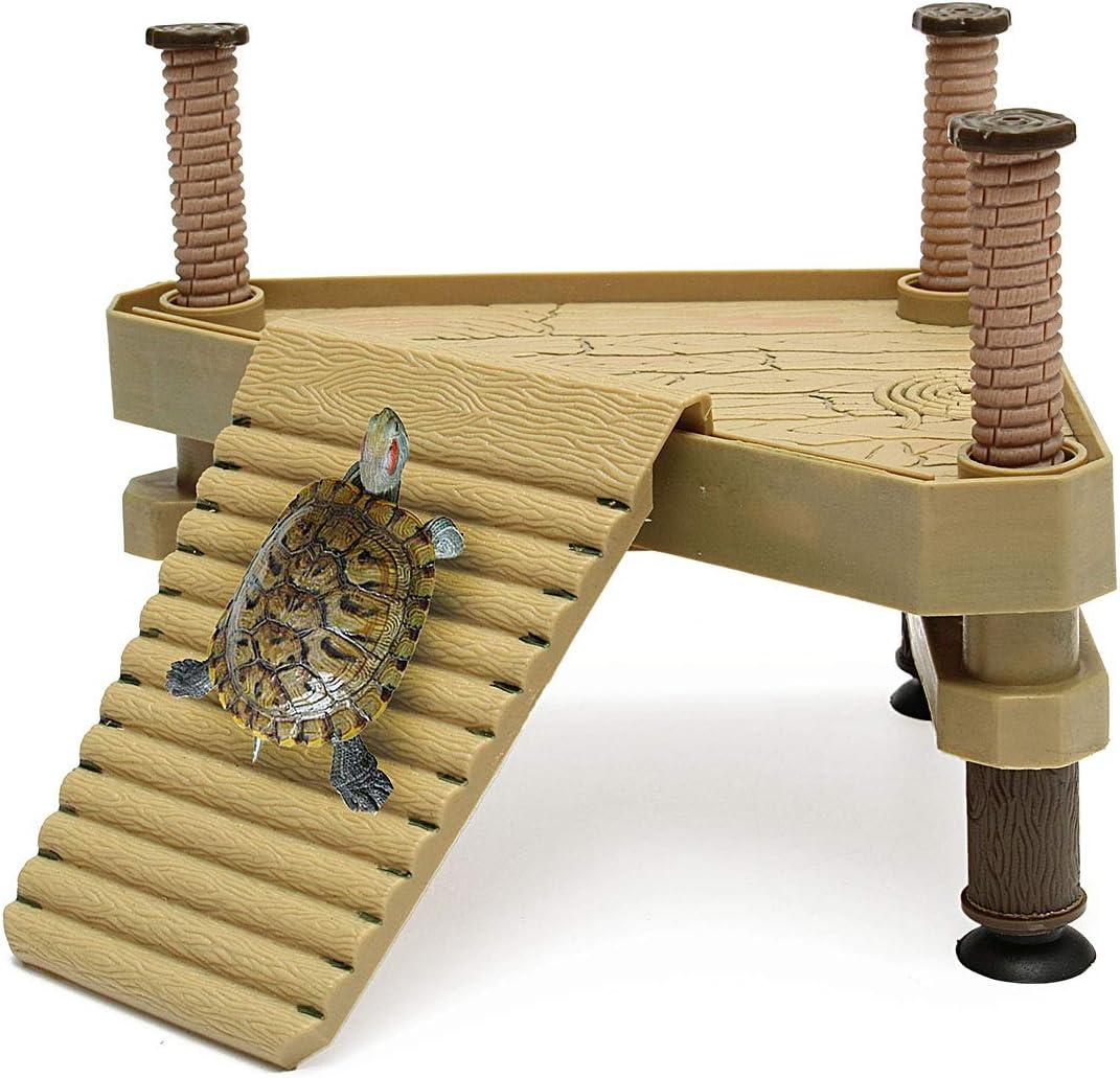 Allpdesky Decorative Turtle Pier Floating Basking Platform with Ramp Ladder