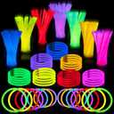 JOYIN 100 Pcs 8" Glow sticks Bulk Party Favors Pack, Neon Glow in the Dark Party Supplies, Light Up Necklaces and Bracelets with Connectors, Easter, Football, Birthday Decorations
