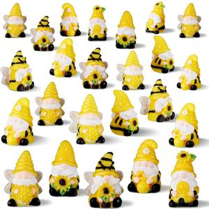 80 Pcs Bee Sunflower Mini Gnomes Decor Bulk Honey Bee Miniature Gnomes Figurines Summer Sunflower Mini Resin Statues for Indoor Outdoor Garden Landscape Patio Decor Housewarming Gifts