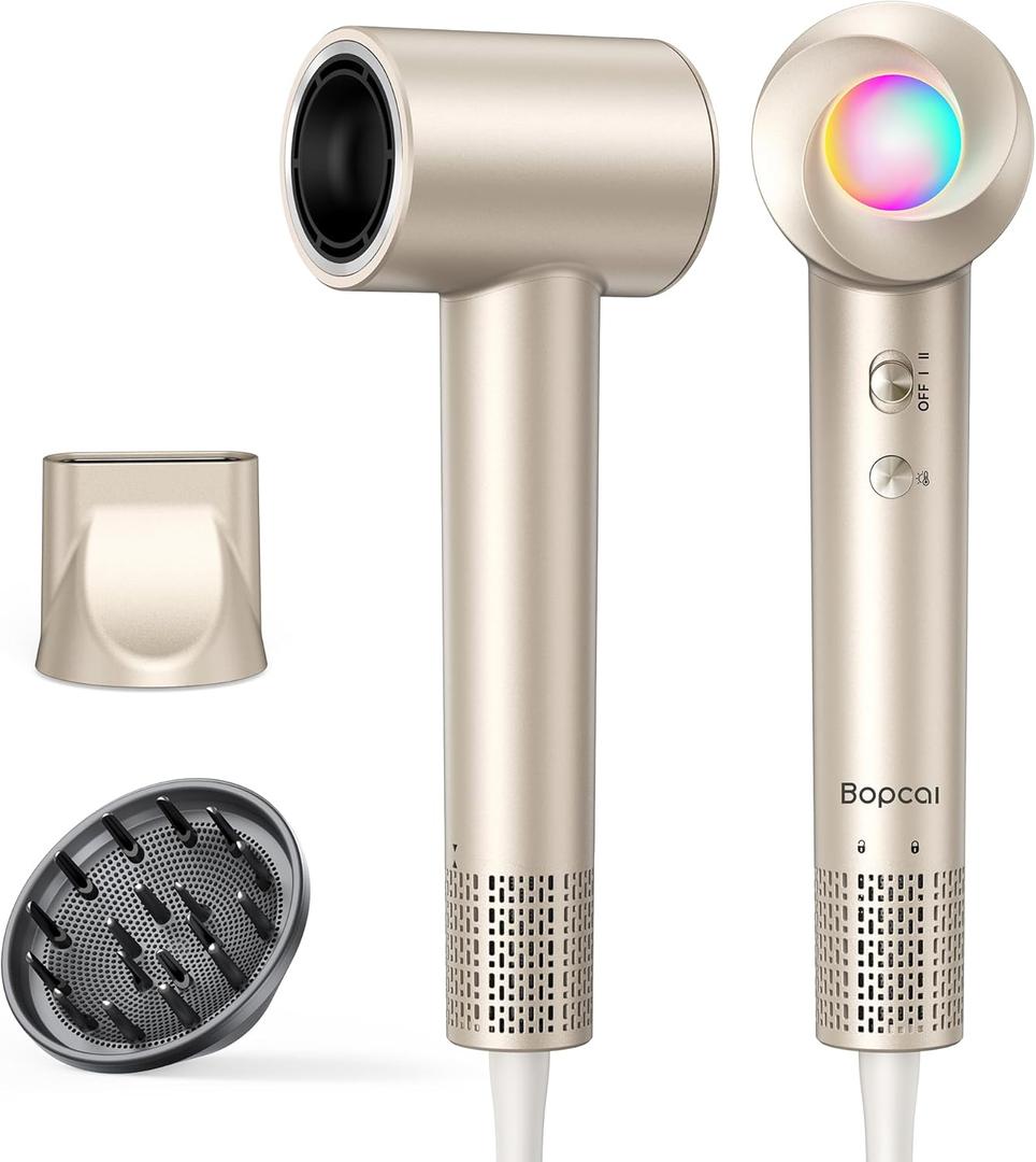 Hair Dryer, 160,000 RPM High-Speed Ionic Blow Dryer with Diffuser, Professional Hairdryer for Fast Drying, 500 Million Negative Ions, Low Noise Compact Hair Blow Dryer for All Hair Types, Gold
