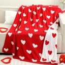 Valentine's Day Knitted Throw Blanket 50 x 60 Inch Double Sided Reversible Red Heart Blanket Red and White Love Decor Fluffy Microfiber for Wedding Anniversary Party Gift Bed Sofa Chair