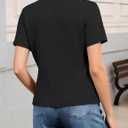 Women's Cardigan Sweater Short Sleeve V Neck Golden Button Down Front Blouse Casual Knitwear Top (Black, L)