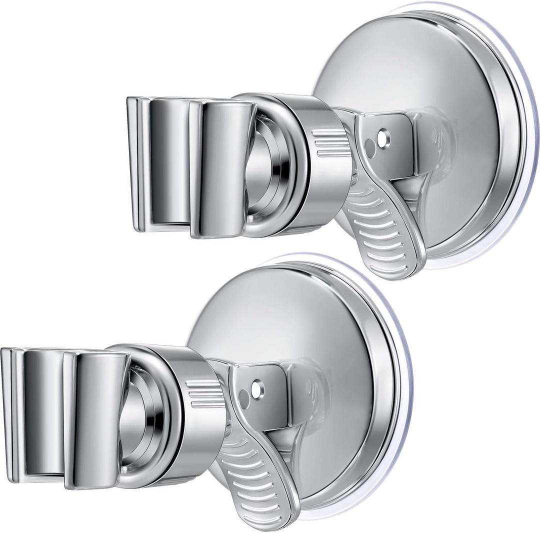 Zhehao Adjustable Shower Head Holder, Removable Suction Cup Shower Head Holder, No Drill Wall Mounted Suction Bracket with Chrome Polished for Marble Glass Metal Ceramic(2,Silver Wrench)