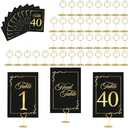 JOYIT 41 Sets Wedding Table Number 1-40 and Head Table Card with 41 Pcs Table Number Holders, Black Gold Table Number Cards with Place Card Holders, 4" X 6" Table Numbers Card for Wedding Reception