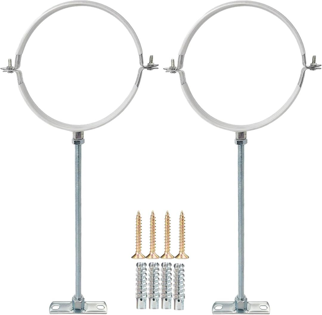 2 Sets 4 Inch Adjustable Pipe Hanger StrapHeavy Duty Galvanized Iron Stove Pipe BracketWall Support Chimney Pipe HolderRound Split Ring Vent Conduit Carrier Kitwith All Mounting Screws